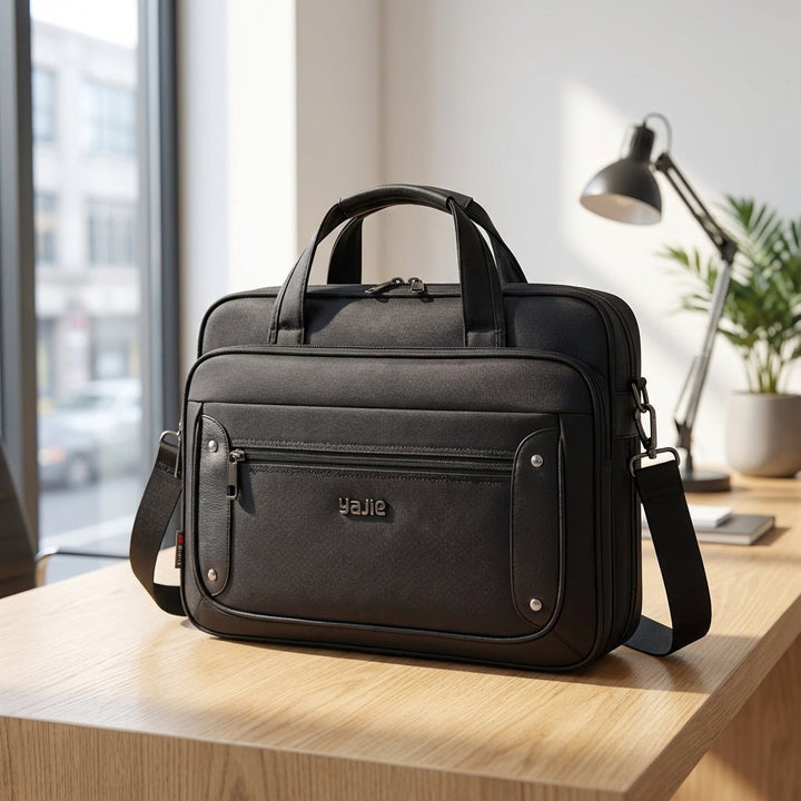 Elegancka torba na laptopa UrbanBrief, canvas, z wieloma przegrodami. Idealna do pracy i jako organizer podróżny.