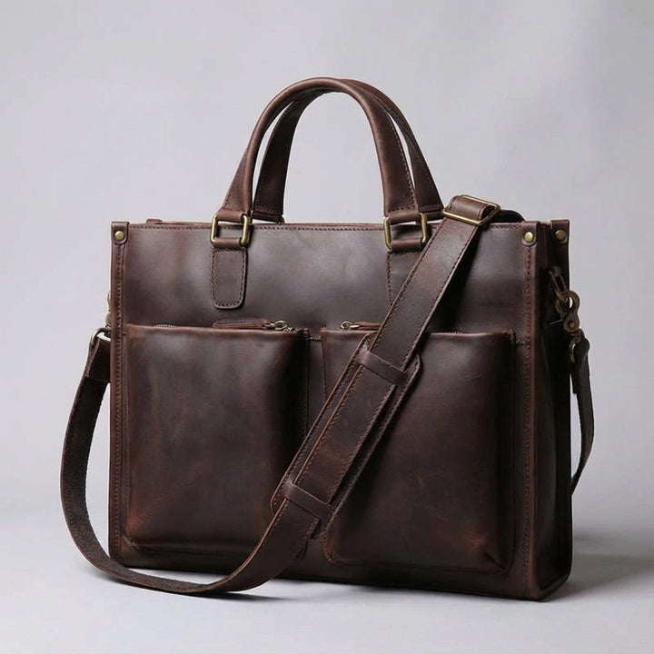 Elegancka, skórzana torba na laptopa uniseks. Wytrzymała, w stylu vintage, idealna do pracy i podróży służbowych.