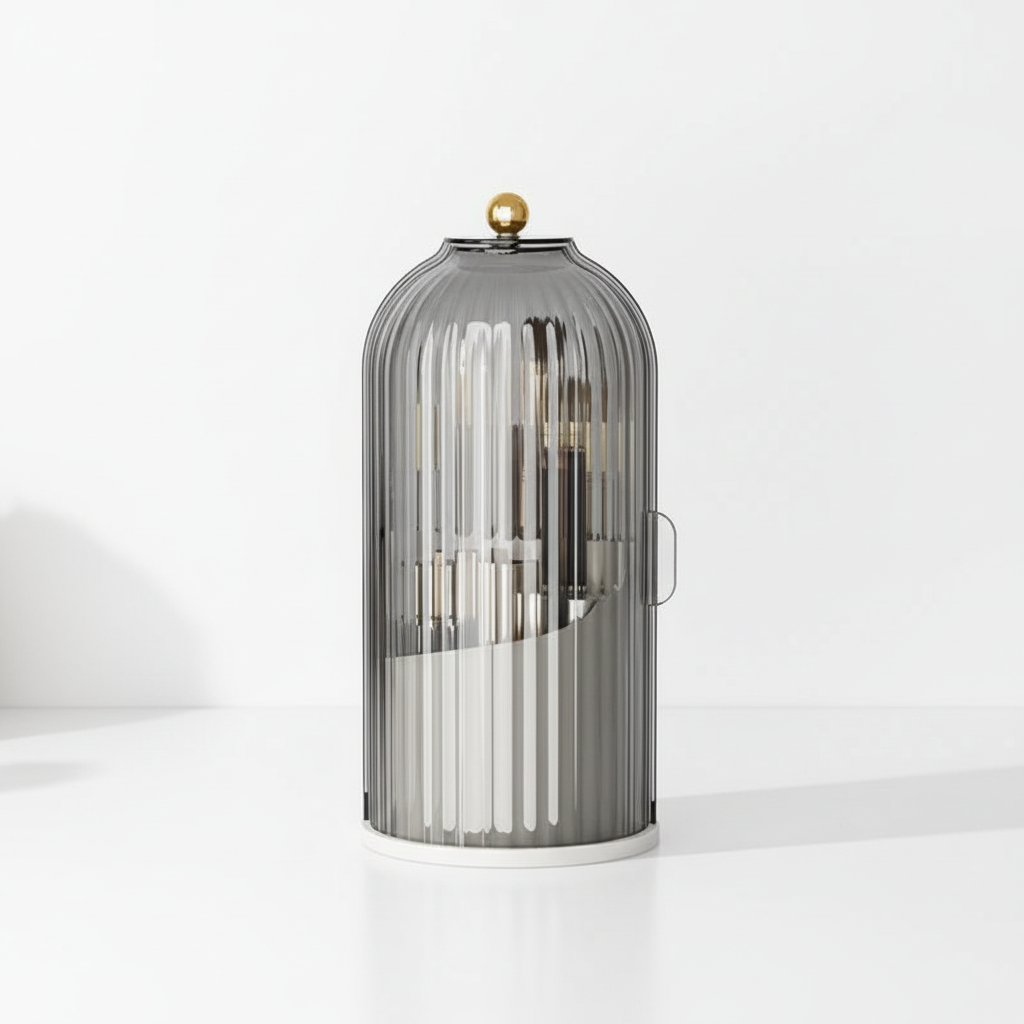 Organizer BrushLuxe: obrotowe przechowywanie pędzli do makijażu i kosmetyków. Elegancki, minimalistyczny design.