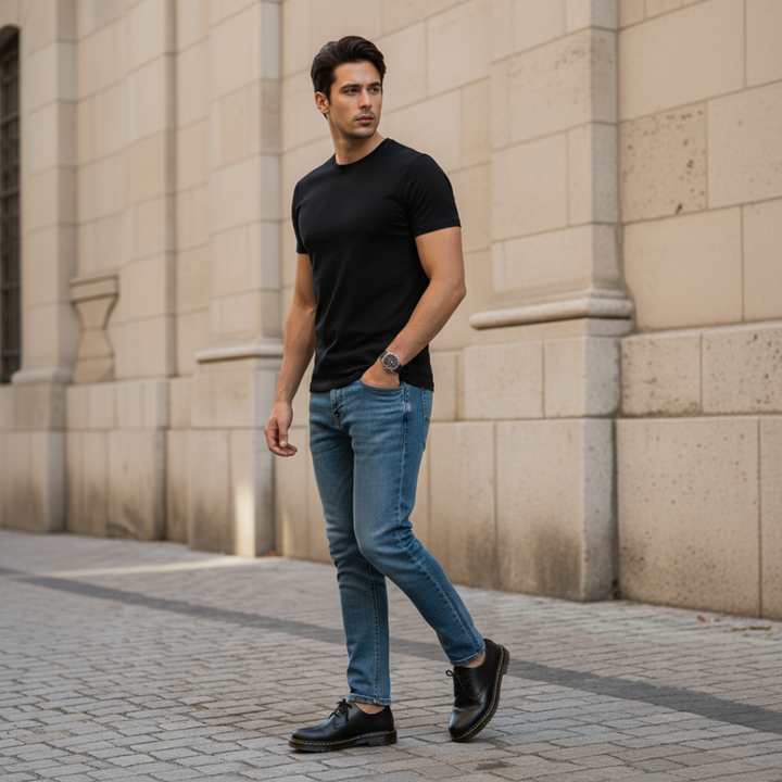 Czarne klasyczne męskie oksfordki, eleganckie i komfortowe. Sznurowane buty formalne do garnituru, stylowe na wesele.