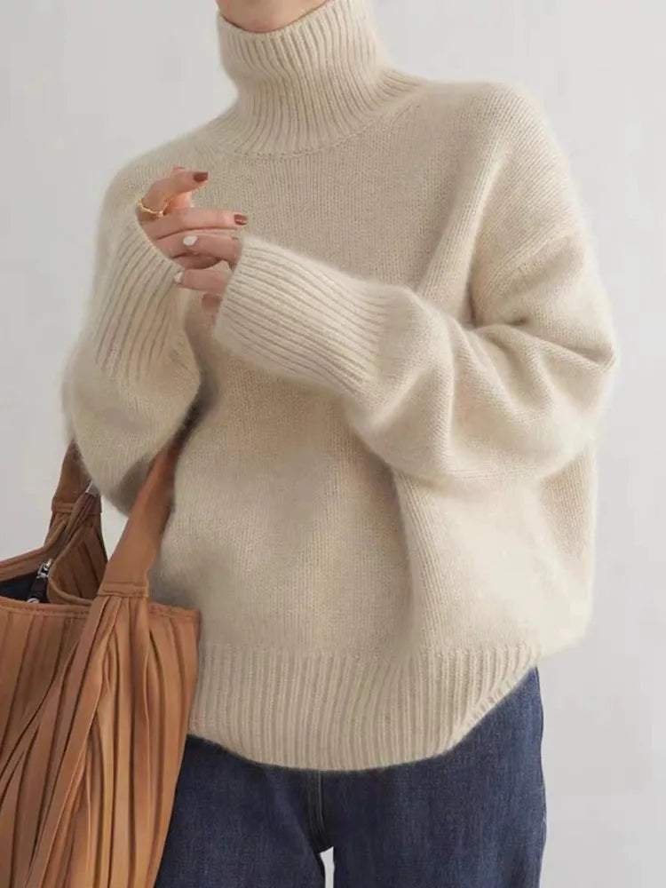 Luksusowy damski sweter golfowy z lnu, ponadczasowy, do noszenia na co dzień lub eleganckie stylizacje, miękki i wygodny na zimę