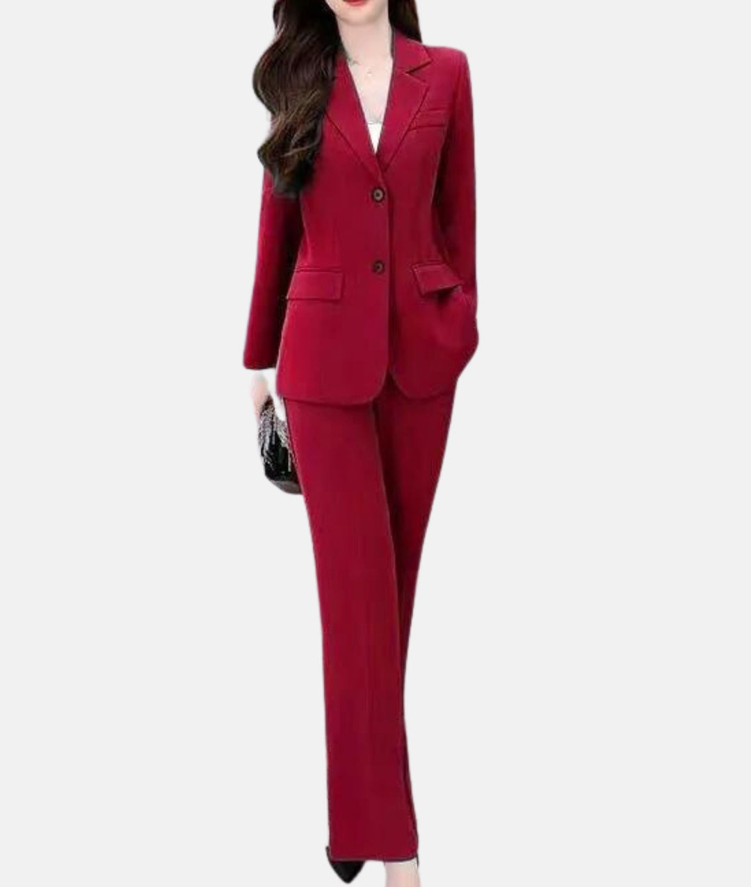 Elegancki damski garnitur Manon, dopasowany blazer, wyselekcjonowana tkanina, idealny do pracy lub na formalne okazje, widok z przodu.