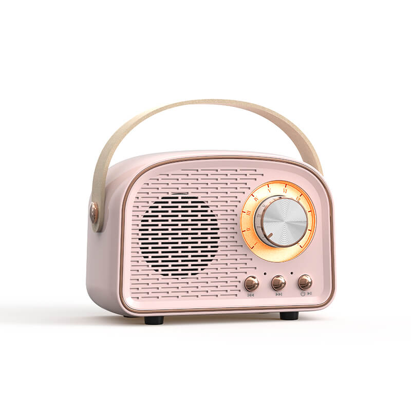 Vintage'owy głośnik Bluetooth o designie retro, wbudowane radio FM, kompaktowy, elegancki, czysty dźwięk, różnorodne opcje kolorystyczne.
