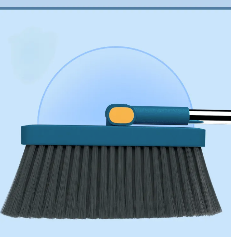Zestaw miotły i szufelki z obrotową głowicą 180°, ergonomiczny design, skuteczne czyszczenie zakamarków pod meblami.