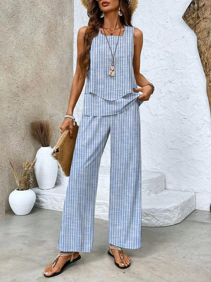 Ensemble floral femme chic, haut à imprimé floral, pantalon flatteur élégant et confortable, idéal pour soirées décontractées