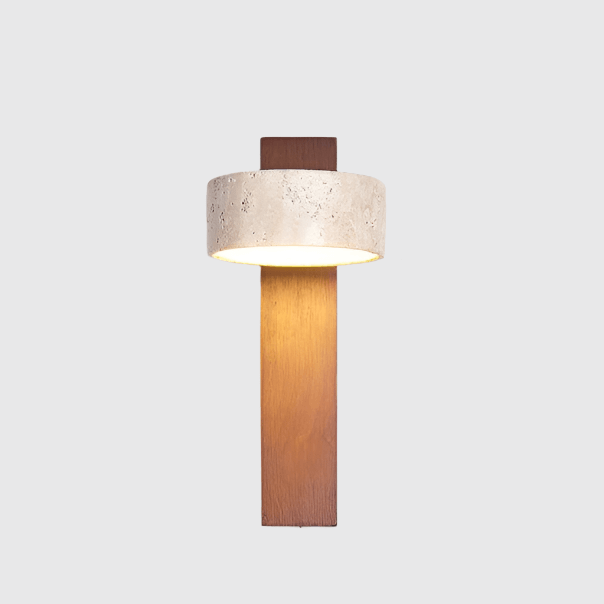 Obrotowa Lampa Ścienna LED z Kamienia i Drewna – Styl Wabi Sabi