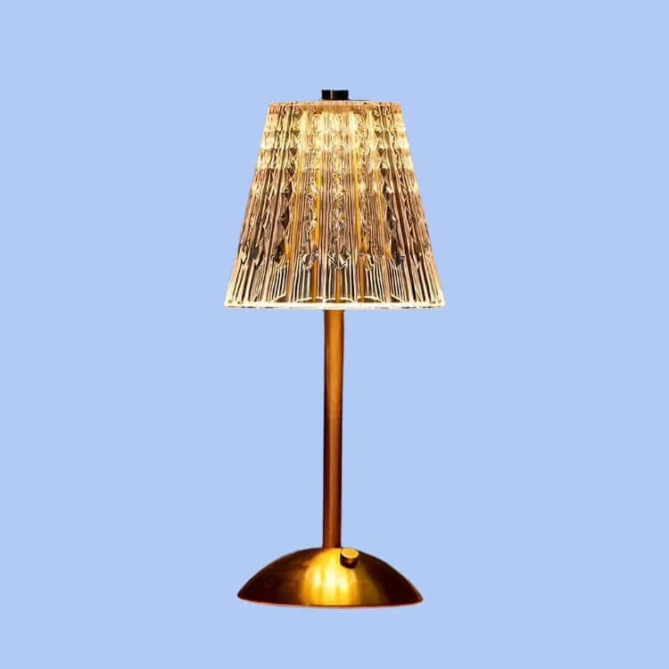 Bezprzewodowa lampa stołowa z metalu i kryształu