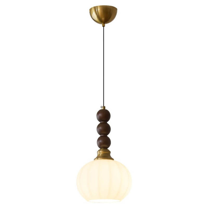Elegancka szklana, drewniana i metalowa lampa wisząca