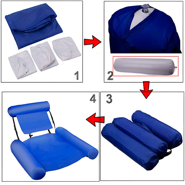 Dmuchany fotel do pływania z ergonomicznym oparciem i podłokietnikami, luksusowy komfort do relaksu w basenie lub jeziorze.