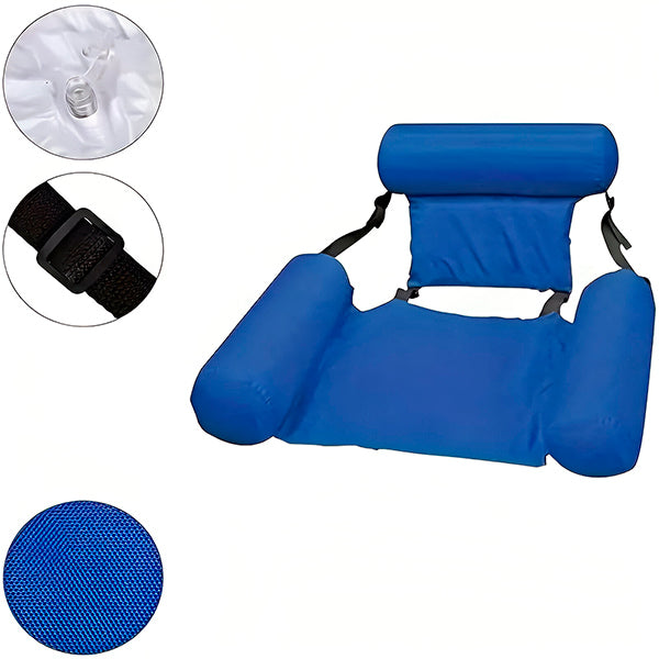 Dmuchany fotel do pływania z ergonomicznym oparciem i podłokietnikami, luksusowy komfort do relaksu w basenie lub jeziorze.