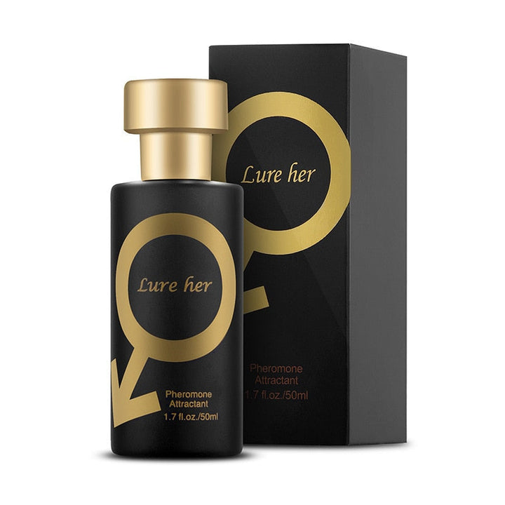 Elegancki flakon perfumowanej wody perfumowanej z feromonami dla mężczyzn, na neutralnym tle.