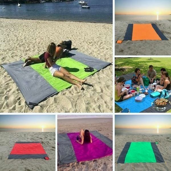 Duży wodoodporny koc plażowy, dla 5-8 dorosłych, łatwy w użyciu, odporny na piasek i wodę, poliester, idealny na pikniki.