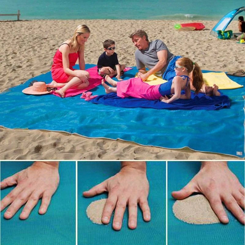 Duży wodoodporny koc plażowy, dla 5-8 dorosłych, łatwy w użyciu, odporny na piasek i wodę, poliester, idealny na pikniki.