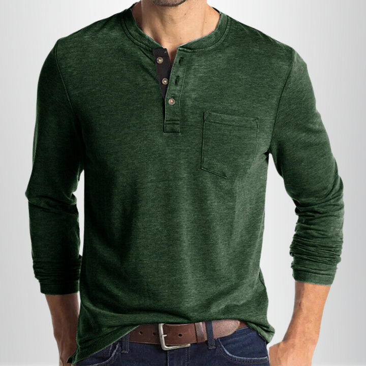 Biały męski t-shirt Henley z długim rękawem, dopasowany krój, miękka mieszanka bawełny, idealny do klasycznych stylizacji na różne okazje