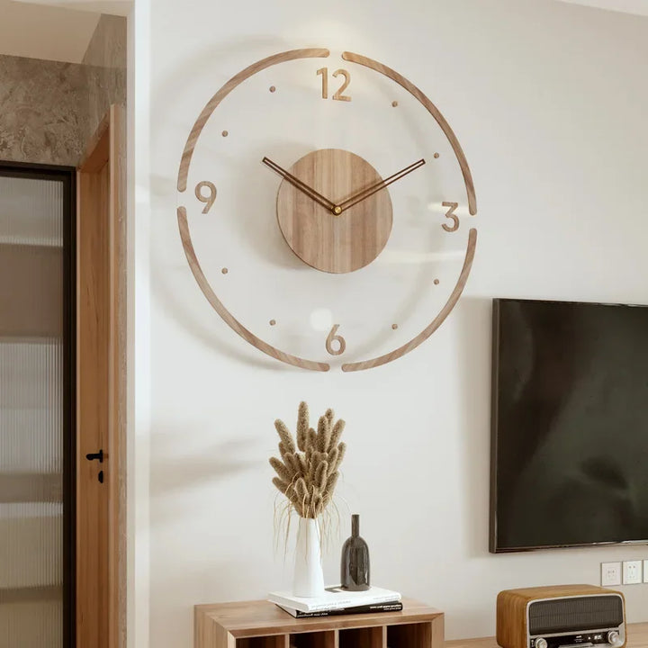 Nordycki drewniany zegar ścienny 40cm, minimalistyczny design, elegancki i cichy do współczesnego wnętrza, Dom i Dekoracja