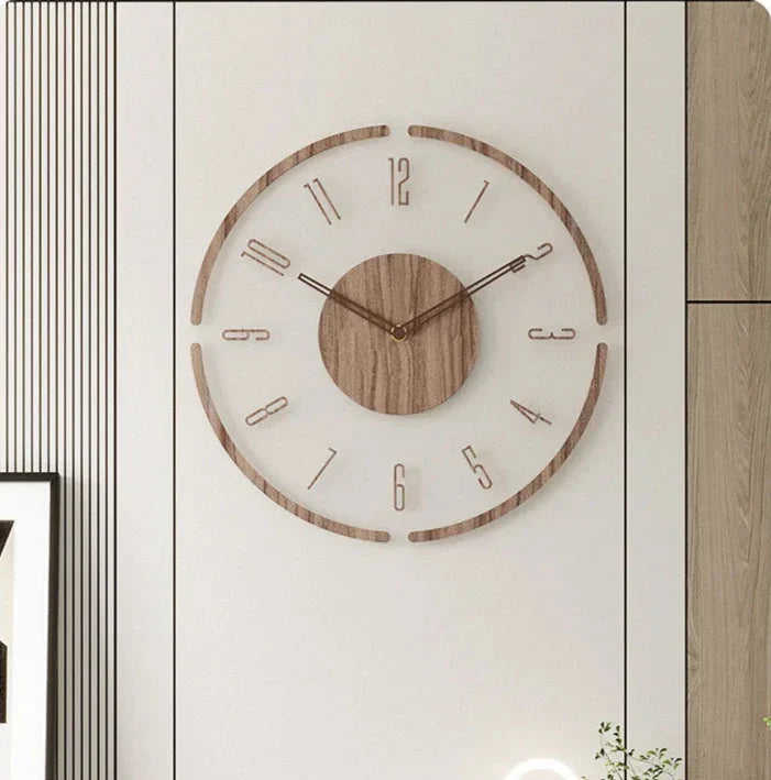 Nordycki drewniany zegar ścienny 40cm, minimalistyczny design, elegancki i cichy do współczesnego wnętrza, Dom i Dekoracja