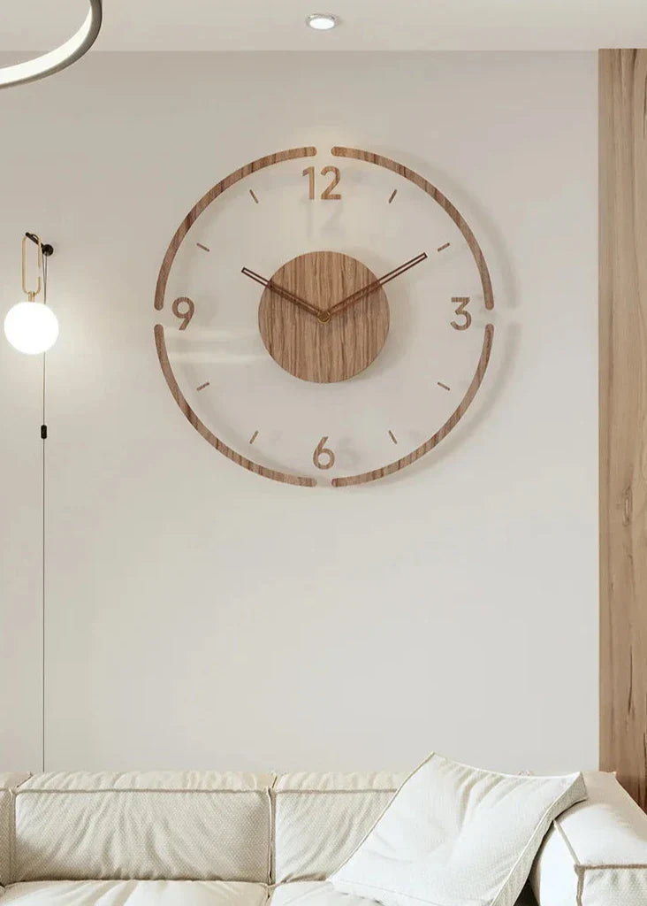 Nordycki drewniany zegar ścienny 40cm, minimalistyczny design, elegancki i cichy do współczesnego wnętrza, Dom i Dekoracja