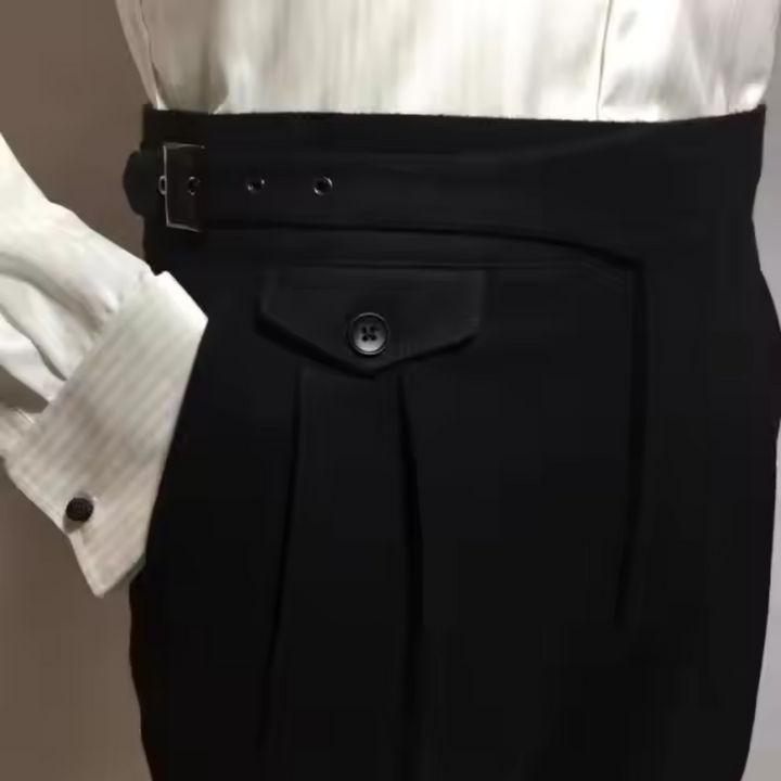 Męskie spodnie z wysokim stanem Ignace, eleganckie i dopasowane, zapewniające komfort i formalny wygląd do biura i na specjalne okazje.