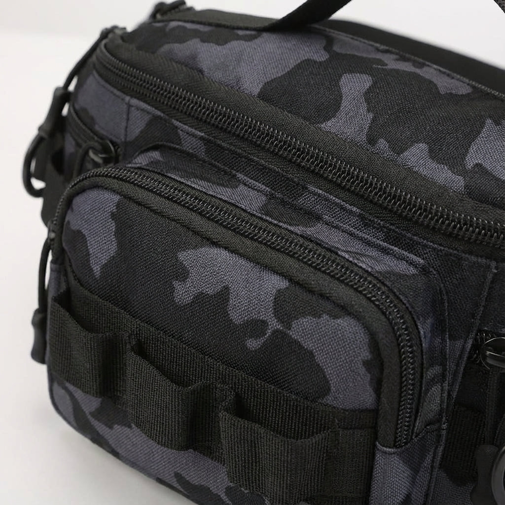 Uniwersalna saszetka taktyczna MOLLE z wieloma przegródkami do organizacji, idealna na outdoor i survival.