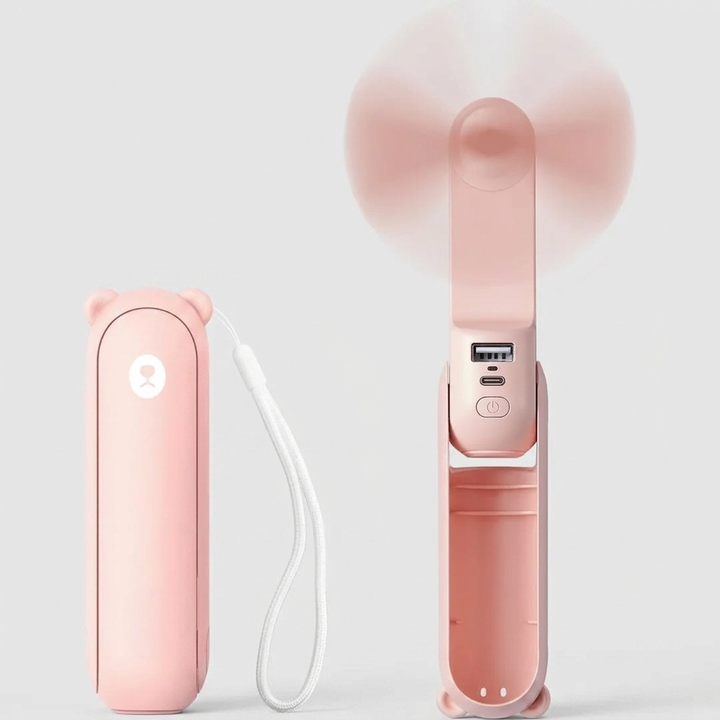 Unisex wentylator kieszonkowy 3w1 z funkcją powerbanku i latarki. Mini wentylator podróżny do chłodzenia.