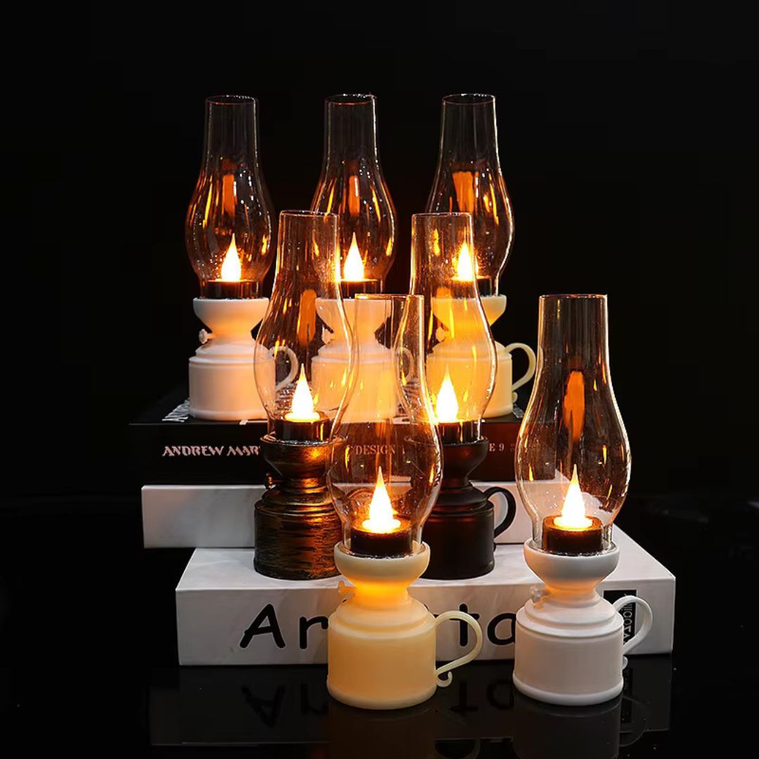 Elegancka lampa olejowa LED z realistycznym efektem płomienia i wyborem kolorów, idealna do stworzenia ciepłej atmosfery i bezpiecznego dopasowania