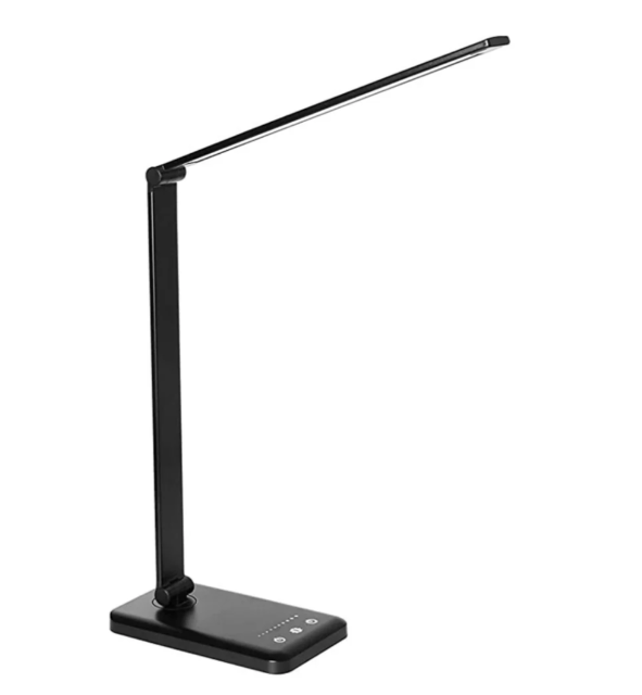 Nowoczesna regulowana lampa biurkowa LED z elastycznym ramieniem i ładowaniem USB, idealna do kierunkowego i eleganckiego oświetlenia.