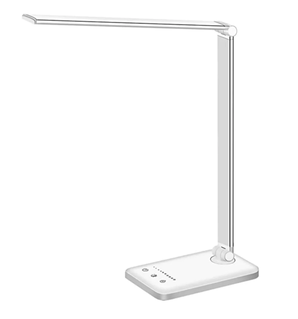 Nowoczesna regulowana lampa biurkowa LED z elastycznym ramieniem i ładowaniem USB, idealna do kierunkowego i eleganckiego oświetlenia.