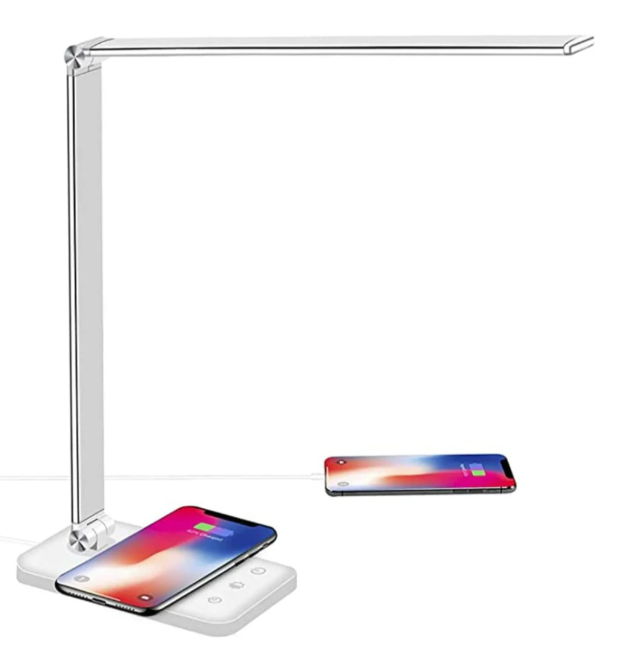 Nowoczesna regulowana lampa biurkowa LED z elastycznym ramieniem i ładowaniem USB, idealna do kierunkowego i eleganckiego oświetlenia.