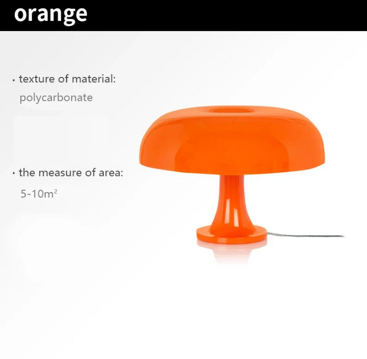 Minimalistyczna lampka stołowa LED w kształcie grzybka, elegancki nowoczesny design, do ciepłego oświetlenia wnętrza.
