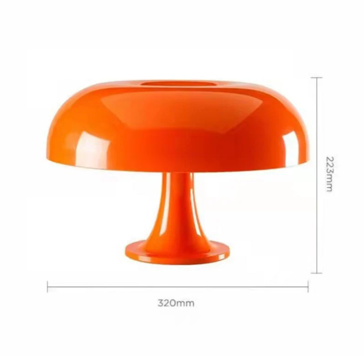 Minimalistyczna lampka stołowa LED w kształcie grzybka, elegancki nowoczesny design, do ciepłego oświetlenia wnętrza.