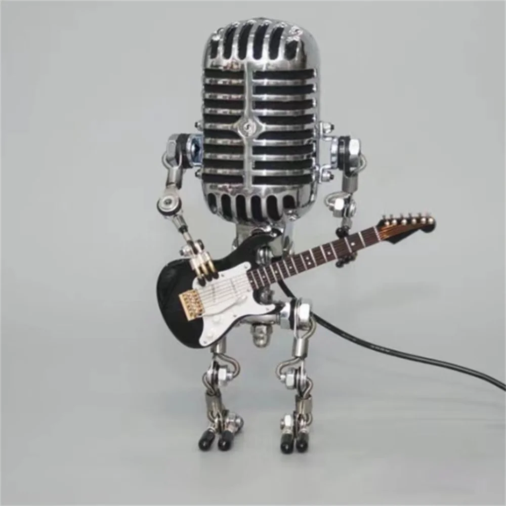 Dekoracyjna lampa stołowa robot z gitarą, unikalny design, artystyczny akcent dla wnętrz