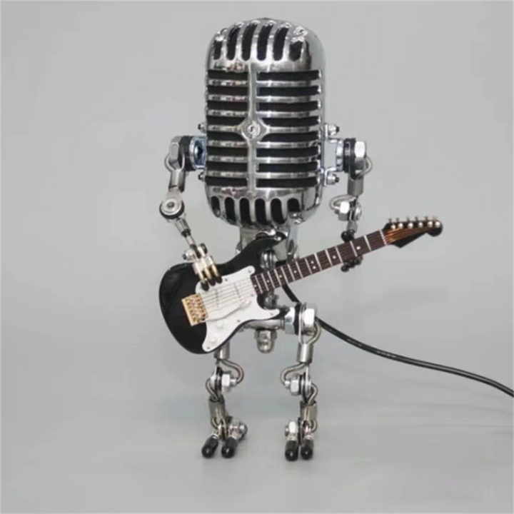 Dekoracyjna lampa stołowa robot z gitarą, unikalny design, artystyczny akcent dla wnętrz
