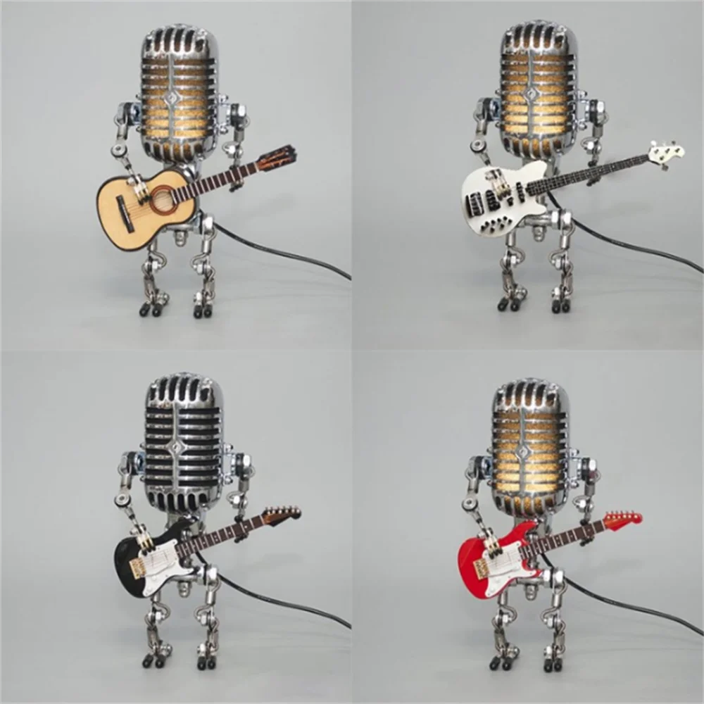 Dekoracyjna lampa stołowa robot z gitarą, unikalny design, artystyczny akcent dla wnętrz