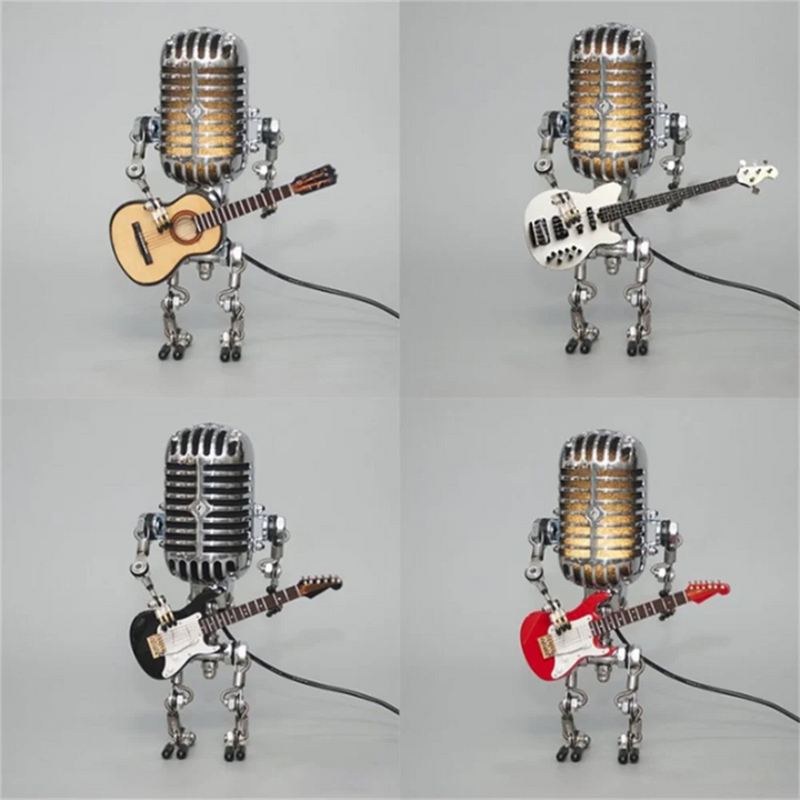 Dekoracyjna lampa stołowa robot z gitarą, unikalny design, artystyczny akcent dla wnętrz