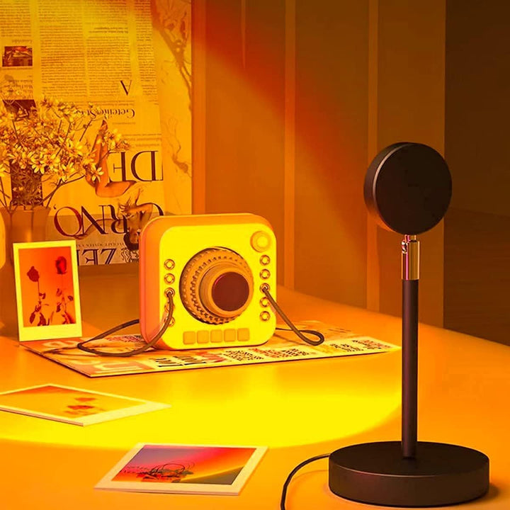 Lampa Sunset Lamp LED z efektem tęczy, idealna do stworzenia relaksującej atmosfery.