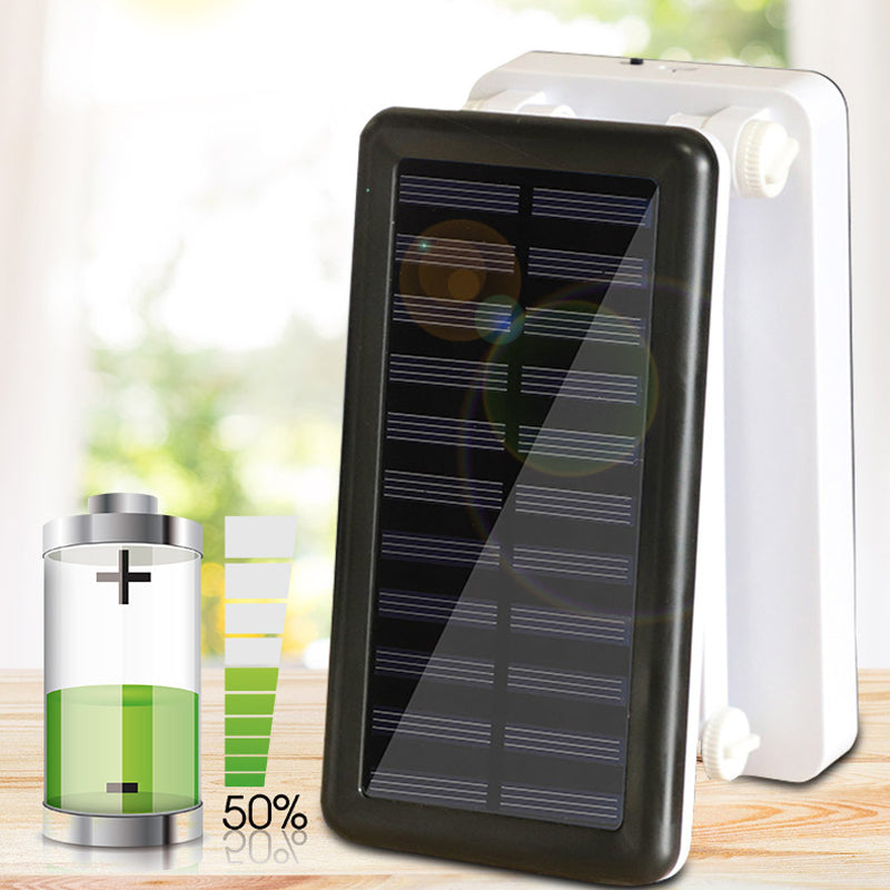 Składana lampa LED solarna, kompaktowa konstrukcja, w kolorach białym, różowym, zielonym do wnętrz i na zewnątrz.