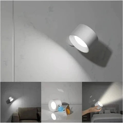 Bezprzewodowa lampa ścienna LED, magnetyczna, ładowalna, nowoczesny design, łatwa instalacja, biała, do salonu i korytarza.