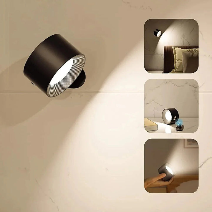 Bezprzewodowa lampa ścienna LED, magnetyczna, ładowalna, nowoczesny design, łatwa instalacja, biała, do salonu i korytarza.