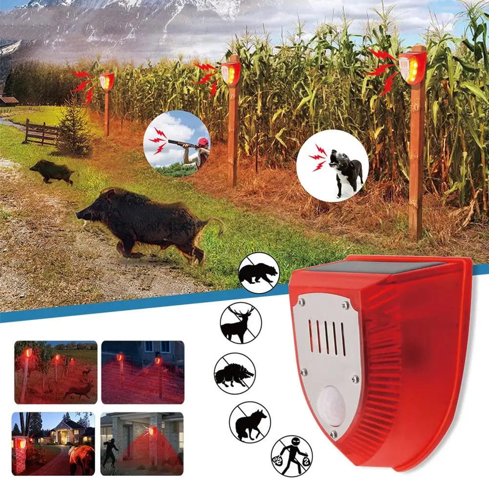 Zewnętrzna lampa solarna LED z czujnikiem ruchu, odstraszająca zwierzęta, solidna konstrukcja IP65, ochrona ogrodu.