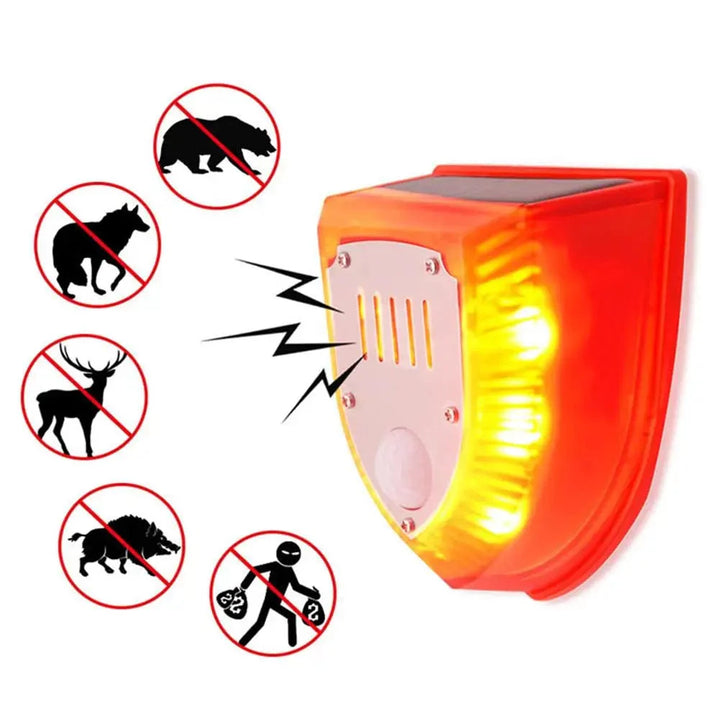 Zewnętrzna lampa solarna LED z czujnikiem ruchu, odstraszająca zwierzęta, solidna konstrukcja IP65, ochrona ogrodu.