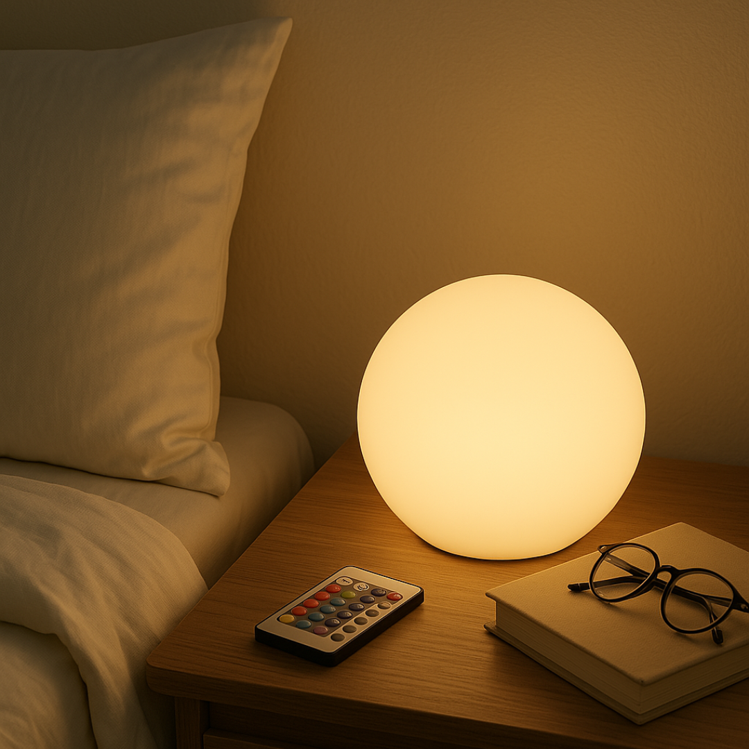 Nowoczesna, elegancka, bezprzewodowa, wielokolorowa lampa kulista LED, idealna do adaptacyjnego oświetlenia każdego pomieszczenia.
