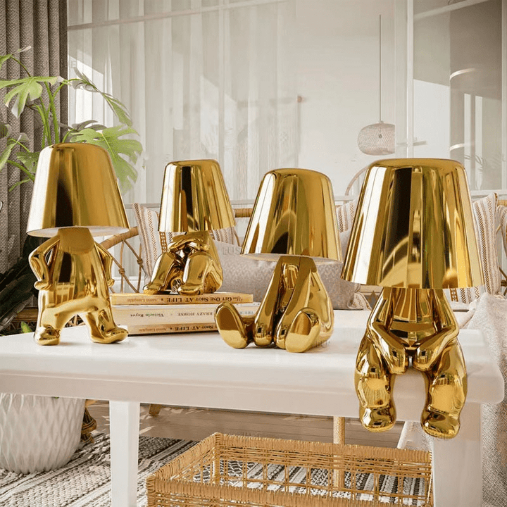 Elegancka lampa dotykowa Mr. Gold, złota, z regulacją dotykową, nowoczesny styl, szykowna atmosfera.