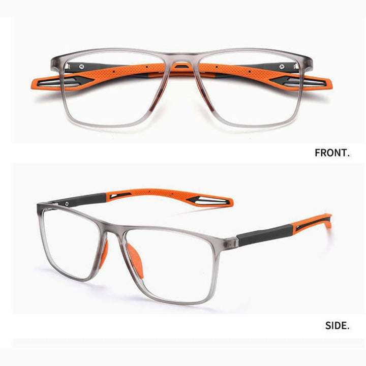 Eleganckie, lekkie okulary do czytania multifokalne, z wyraźnymi soczewkami i cienką oprawką, do widzenia bliskiego i dalekiego.