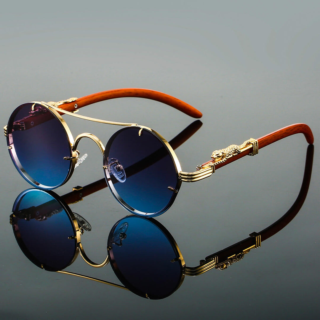Męskie okulary przeciwsłoneczne retro z metalu w kolorze niebieskim, eleganckie oprawki, soczewki UV, stylowy dodatek letni.