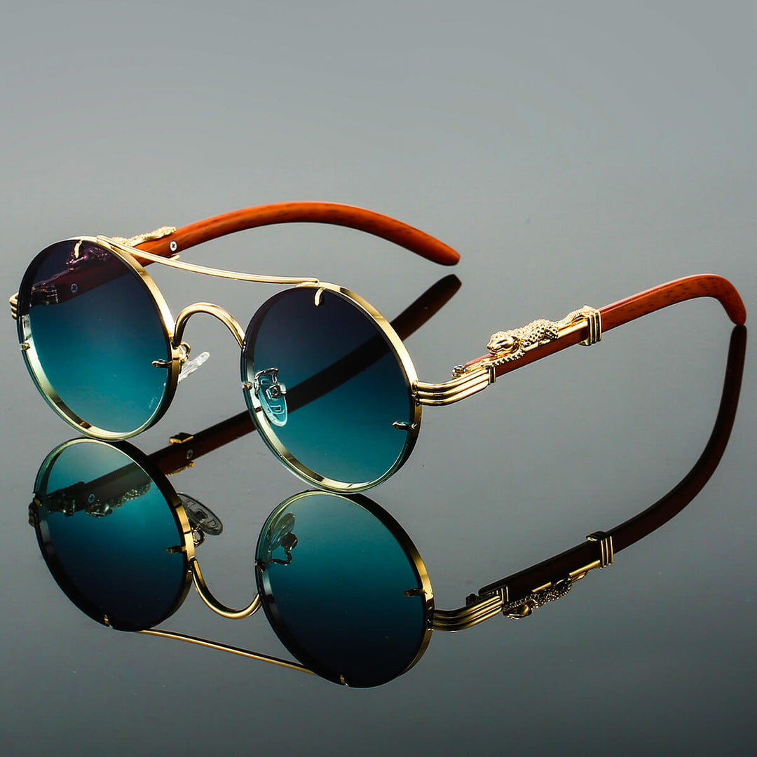 Męskie okulary przeciwsłoneczne retro z metalu w kolorze niebieskim, eleganckie oprawki, soczewki UV, stylowy dodatek letni.