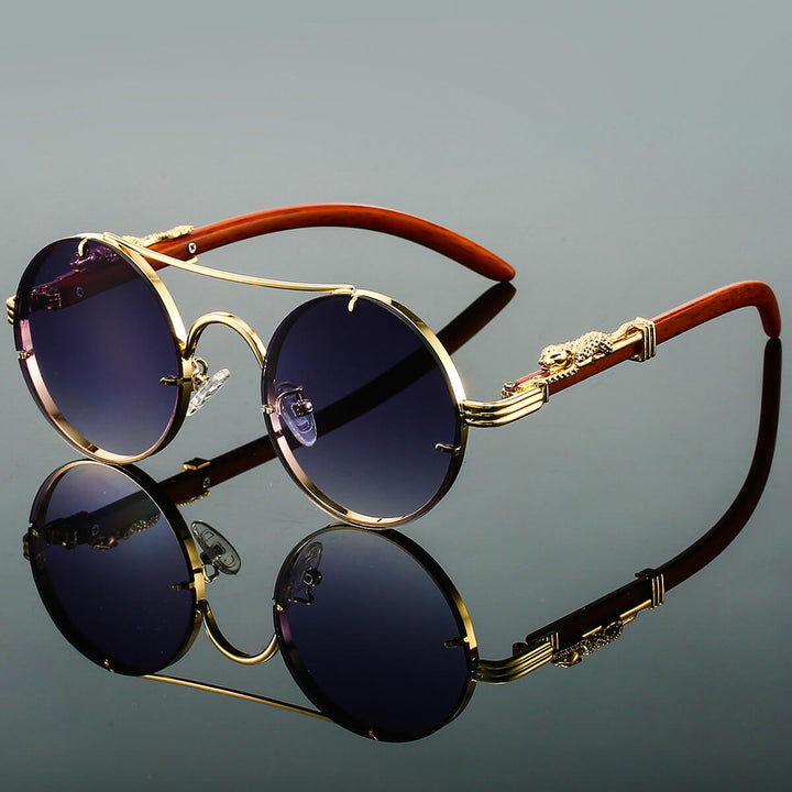 Męskie okulary przeciwsłoneczne retro z metalu w kolorze niebieskim, eleganckie oprawki, soczewki UV, stylowy dodatek letni.