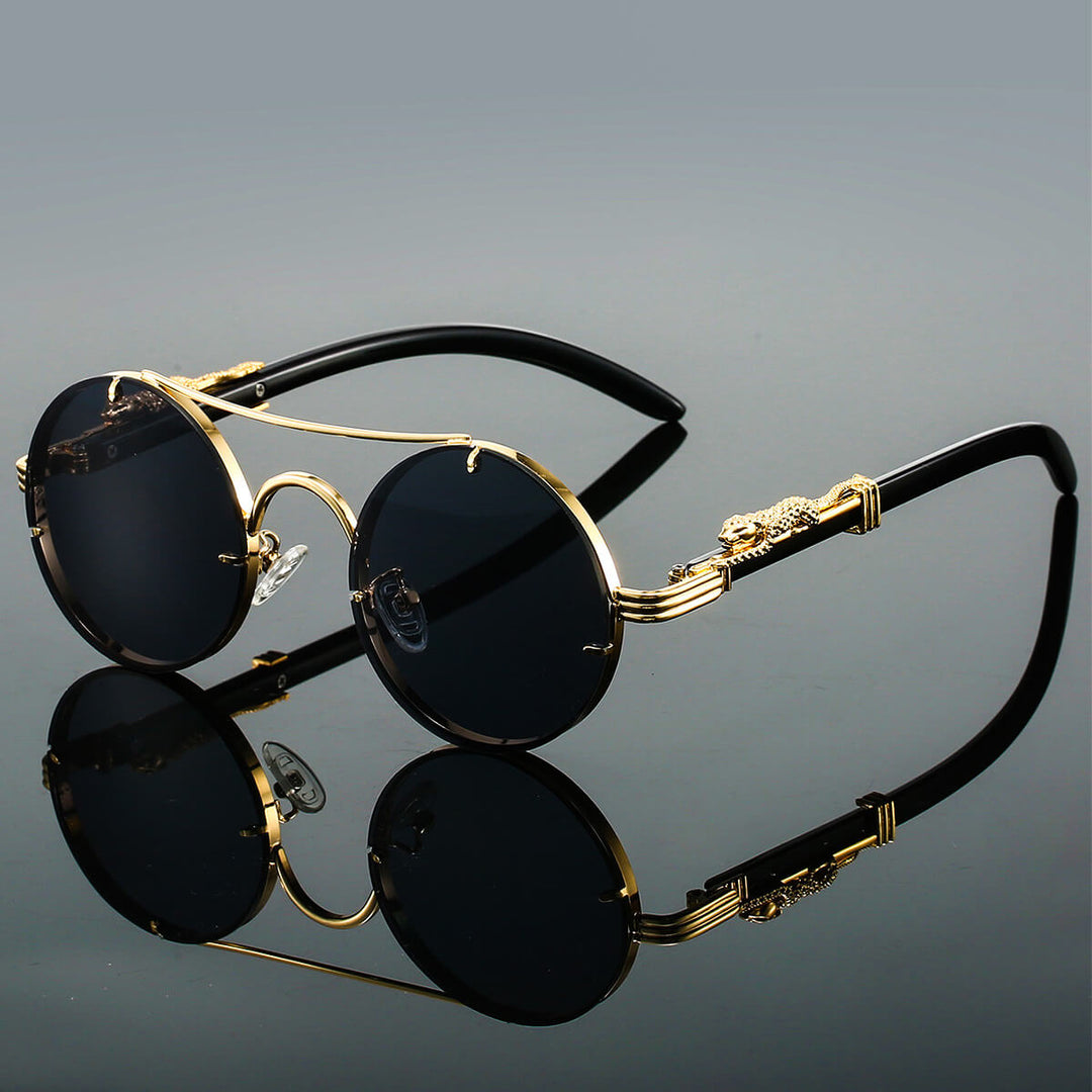 Męskie okulary przeciwsłoneczne retro z metalu w kolorze niebieskim, eleganckie oprawki, soczewki UV, stylowy dodatek letni.