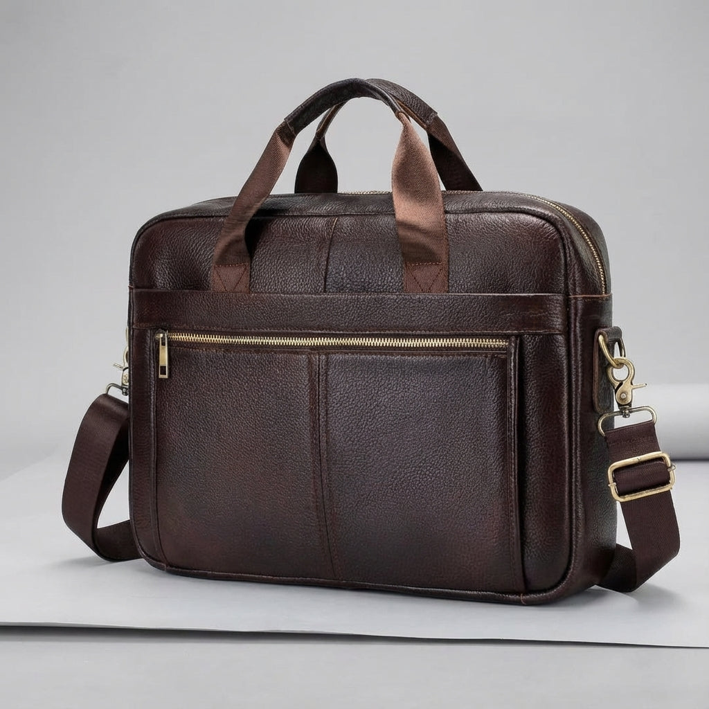 Wytrzymała męska aktówka vintage ze skóry naturalnej, brązowa. Elegancka torba na laptopa do pracy.