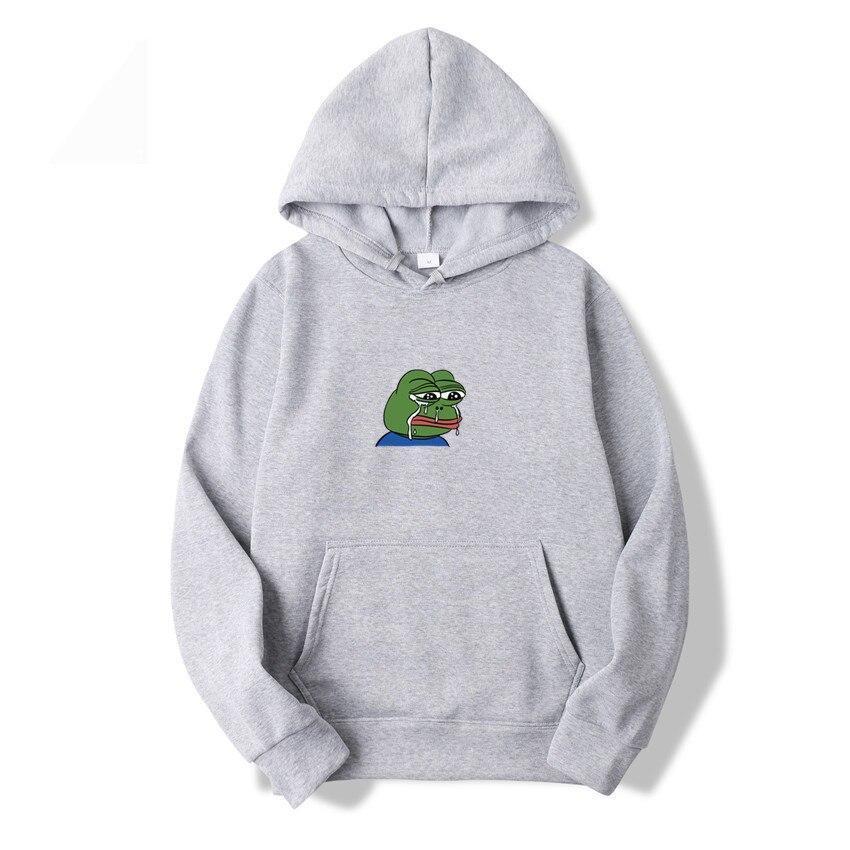 Stylowa męska bluza z kapturem w odcieniach zieleni z nadrukiem żaby, doskonała do miejskiego stylu.