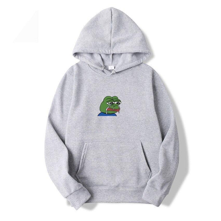 Stylowa męska bluza z kapturem w odcieniach zieleni z nadrukiem żaby, doskonała do miejskiego stylu.